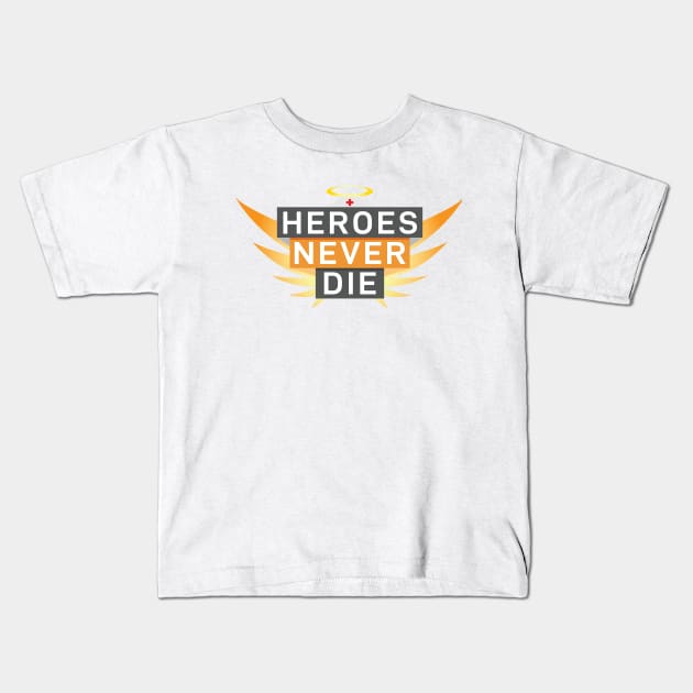 Mercy Heroes Never Die art logo design Kids T-Shirt by ElevenVoid